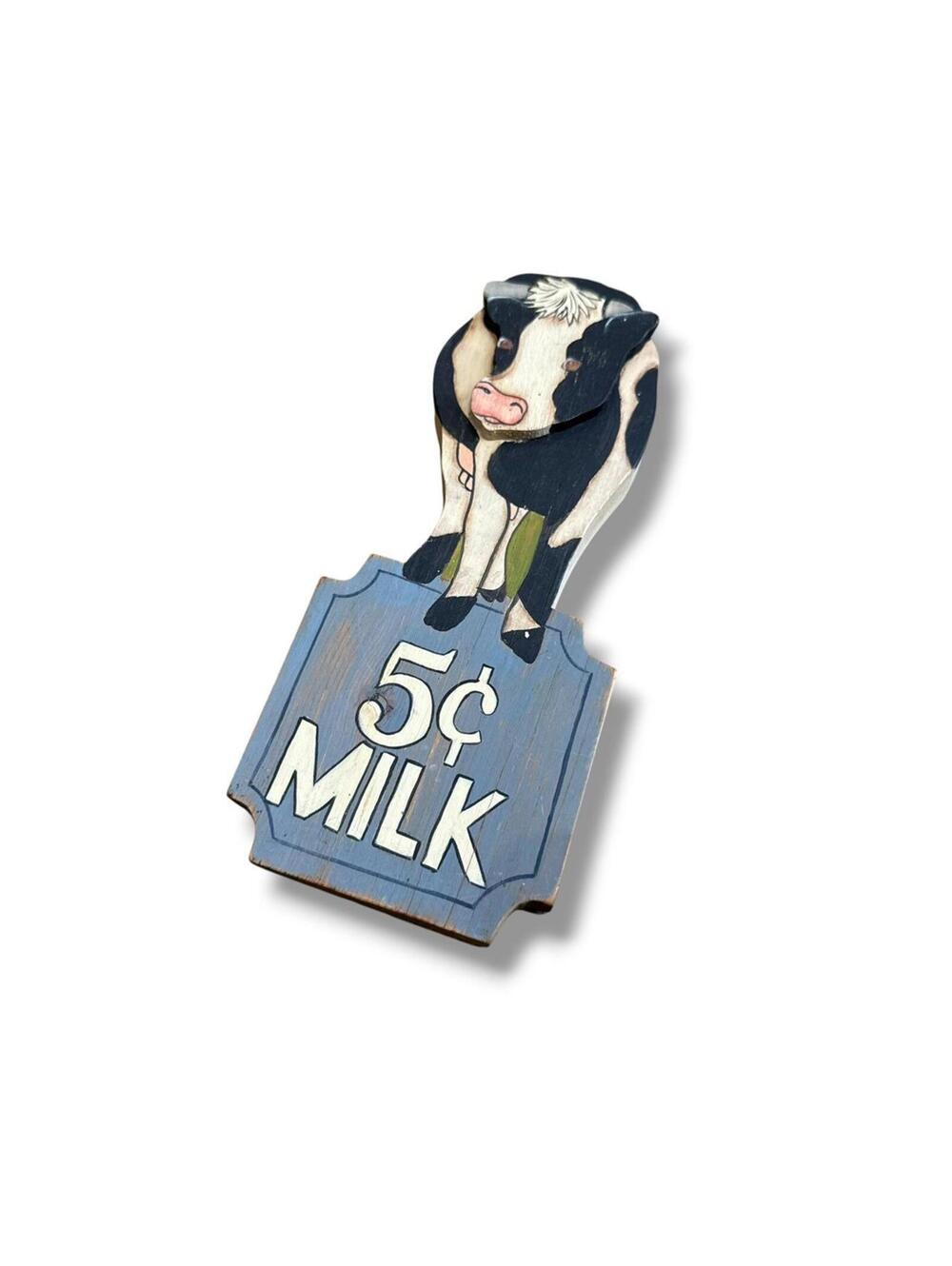 Wooden Cow 5 Cent 3D Milk Sign
